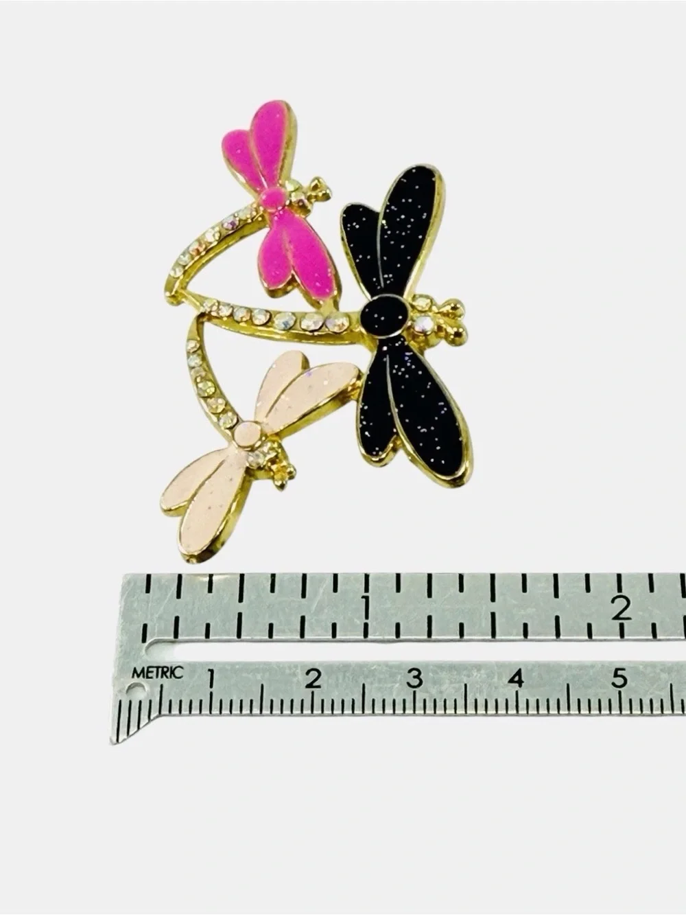 Vintage Dragonfly Rhinestone Enamel Brooch Pin Pink Dark Purple Sparkle Fuchsia